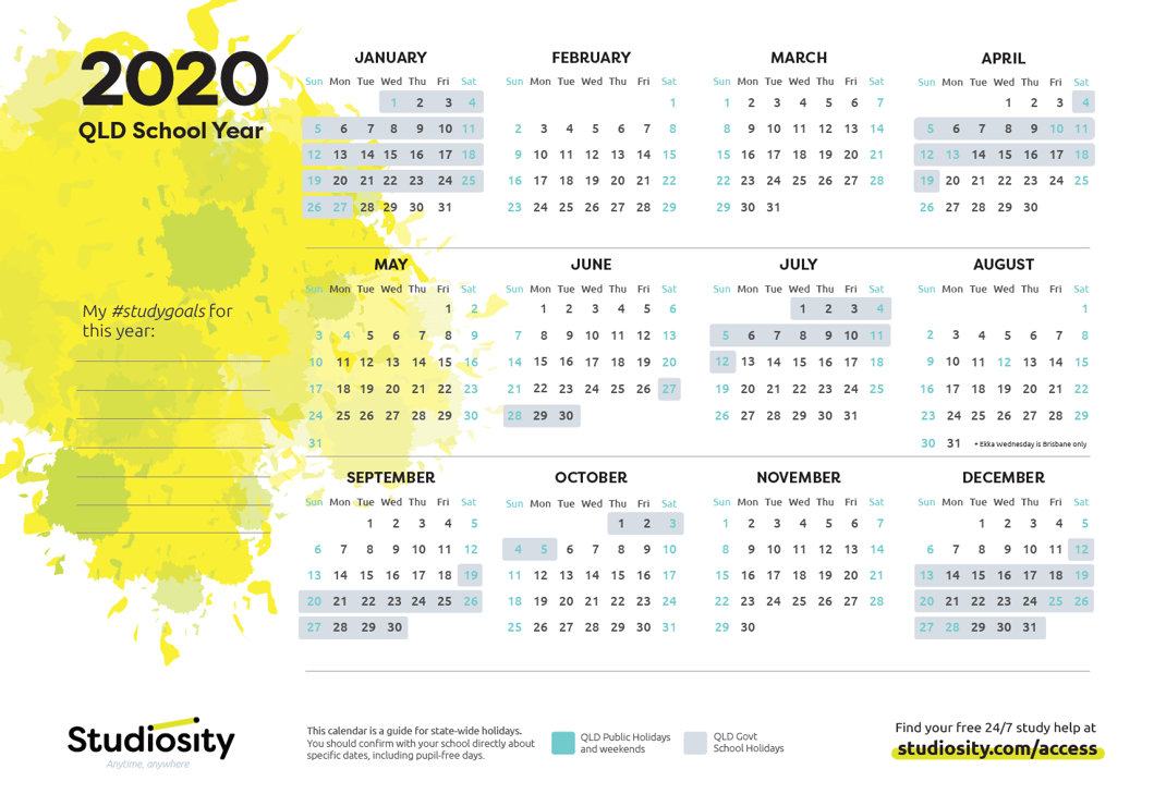 School terms and public holiday dates for QLD in 2020 Studiosity